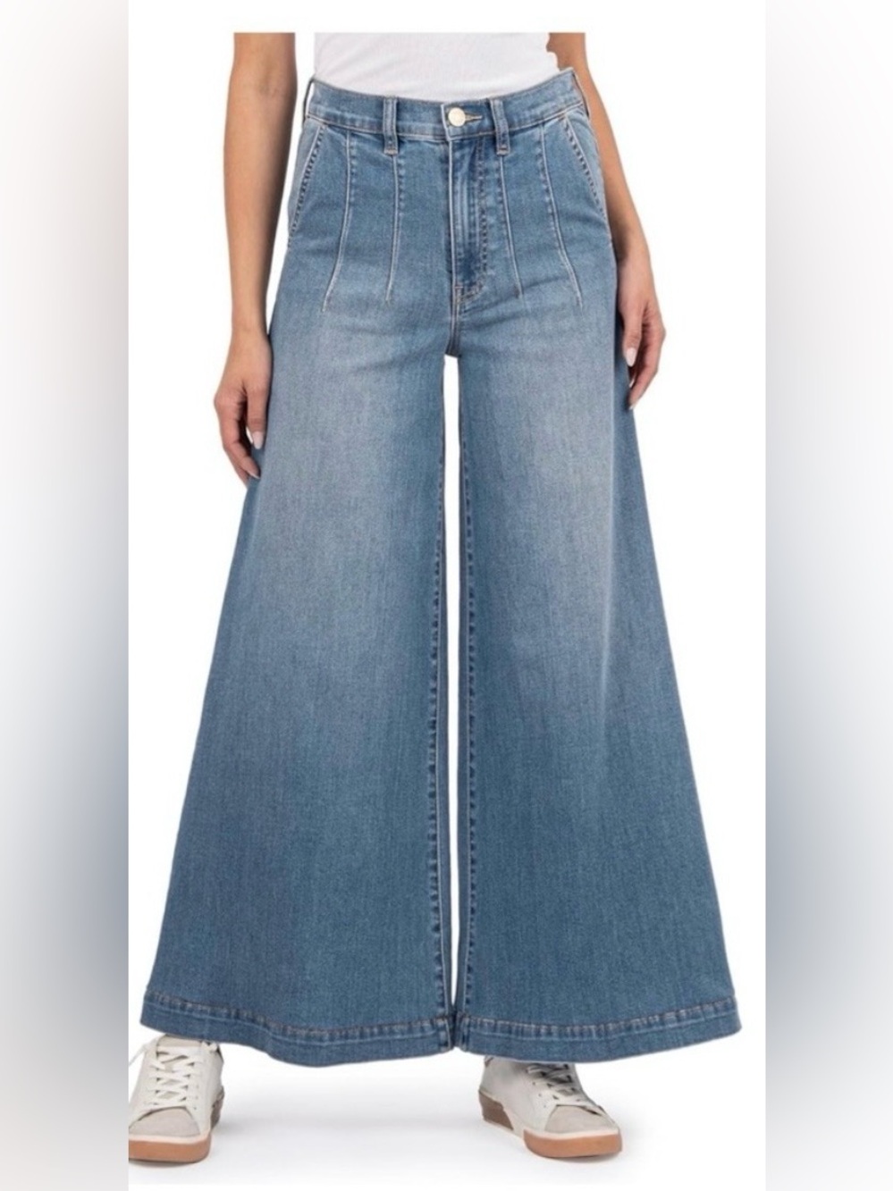 KFTK Goldie Super Wide Leg Jeans Women’s Size 12 Darted High Rise Stretch Denim